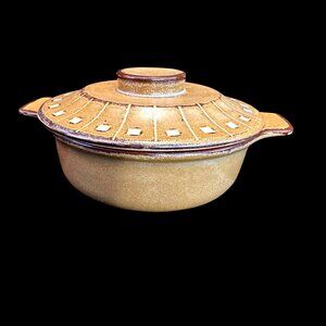 VTG Retro Stoneware Covered Casserole Dish With Geometric Pattern Made in Japan